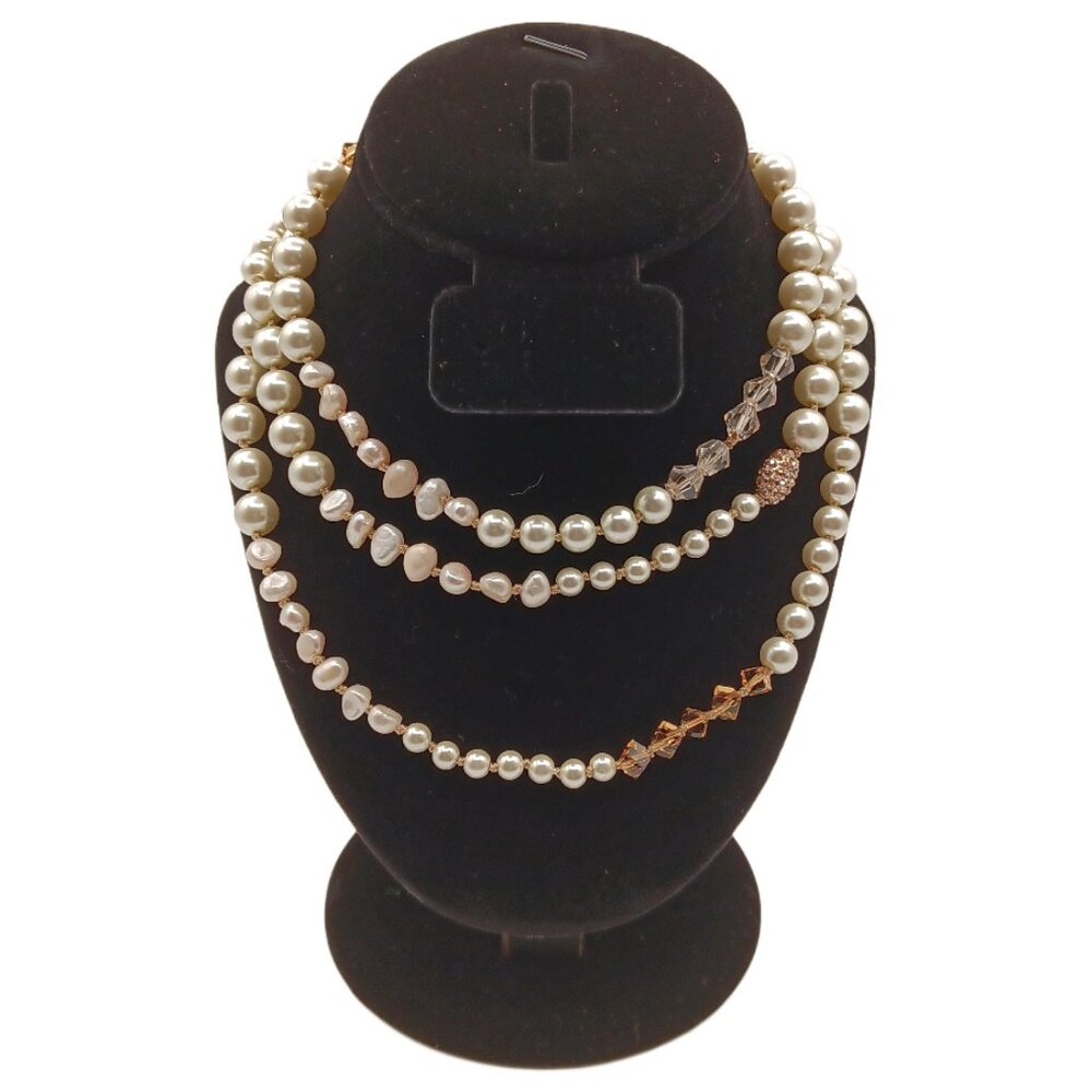 Chico’s Pearl Paved Rhinestone Bead Necklace 54.5” Flapper Wedding Costume